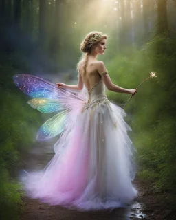 Gorgeous Photography half body Shoot The fairy princess carried a magic wand in her hand, which she used to conjure up magical effects around her. She could summon rainbows, create fountains of water, or even summon the spirits of the forest to dance for her.