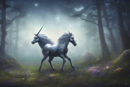 unicorn in the forest at night