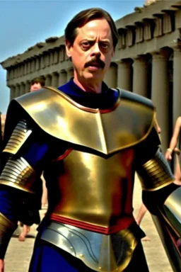 steve buscemi in greek armor at the fall of the city of Troy high quality