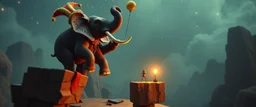 clown magic lying when he repeats everything you say, bear ant eater elephant floating in 4 dimensional platform game, goa trance movie poster, stylized art, pin hole photo, motion blur