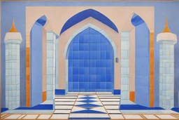 a gothic_arab gate in a blue-tiled wall in futurism stye by artist "Gino Severini",by artist "Marianne von Werefkin"