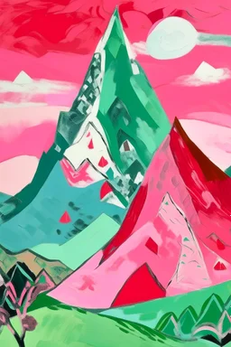 A pink alps with runestones painted by Pablo Picasso