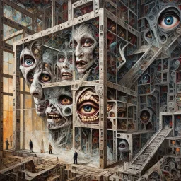 Illuminati is the machine. Faces. Scared man. Group of eyes. Brutalist framework building. People from the deep. H r. Giger machines. Modifiers: Award winning photography oil on canvas dynamic lighting imperial colors quilling Marc Chagall Boris Vallejo Beksiński Stained Glass Horror themed By Dan Witz Stephen Gammell Rosina Wachtmeister Alfred Henry Maurer Inspired by Hope Gangloff oil on canvas