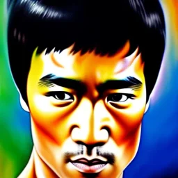 Ultra detailed fullbody Portrait in oil on canvas of Bruce Lee,extremely detailed digital painting,ultrarealistic skin,intense stare, extremely detailed face, crystal clear eyes, mystical colors ,perfectly centered image, perfect composition, rim light, beautiful lighting,masterpiece ,8k, stunning scene, raytracing, anatomically correct, in the style of Simon Bisley and Ohrai Noriyoshi and robert e howard and Steve Jung and frank frazetta.