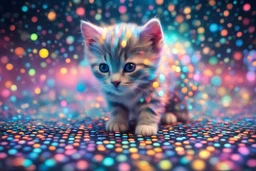 holographic emitter of high magnitude of a many abstract big dots wrapped in holographic lines of a wanting to become a kitten motion blur tilt shift