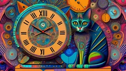 A Cat That Is Sitting On Top Of A Clock, Android Jones And Chris Dyer, Behance. Polished, Inspired By Eduardo Paolozzi, Hypereuphoria, Remix By Ballaberg