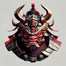 japanese oni in shogun armor, head only, front view, anime style, flat colors, no background colors