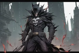 The batman who laughs in 8k solo leveling shadow artstyle, joker smile, darkness them, full body, apocalypse, cover eyes, intricate details, highly detailed, high details, detailed portrait, masterpiece,ultra detailed, ultra quality