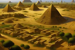 birds eye view of atlantis Egyptian pyramid of giza in the center of a lush maze garden of eden surrounded by a band of water that flows in The four rivers of Eden, this garden is a magical oasis surrounded by a vast and golden desert, Hyper Detailed Face, Photorealistic, Intricately Detailed, Oil Painting, Heavy Strokes, By Jean Baptiste Monge, By Karol Bak, By Carne Griffiths, Masterpiece, Unreal Engine 3D; Symbolism, Colourful, Polished, Complex; UH