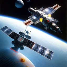 chris foss painting of a space station orbit