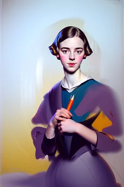 Young Emily Dickinson portrait by Bekir Salim, Fine Art, Art Deco, Abstract Realism, Figurative, high quality, historical