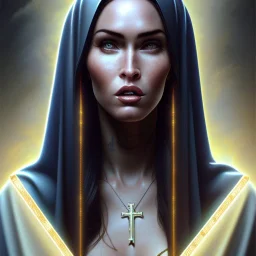 portrait of megan fox as a sultry nun, catholic, church, bible, christian, intricate, headshot, highly detailed, digital painting, artstation, concept art, sharp focus, cinematic lighting, illustration, art by artgerm and greg rutkowski, alphonse mucha, cgsociety