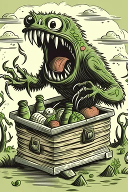 Monster clambering out of a picnic hamper