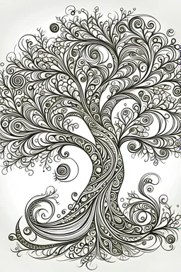 Whimsical tree with swirling branches line art with space