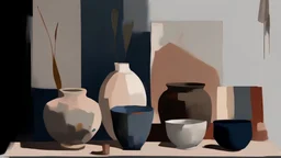 minimalist painting aesthetic, painting of a painting of a vase, a bowl, and other objects, abstracted painterly techniquespainting of a painting of a vase, a bowl, and other objects, abstracted painterly techniques