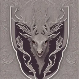 coat of arms of an elvish forest city with a stag on it, very detailed