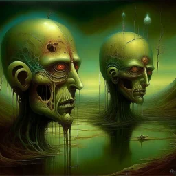 Enhanced surrealism, revisionist histories of downloadable nightmare creature contrivances, by Desmond Morris and Zdzislaw Beksinski, mind-bending surreal image, classic and modern surreal motifs, complex contrast, dynamic composition