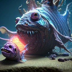 fluid ink angler fish creature, unreal engine 5, 8k resolution, photorealistic, ultra detailed