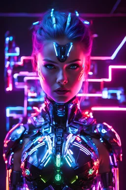 Photography Half body Visual Art Cyborg Girl in Neons Light Art