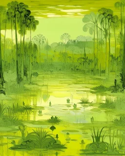 A light yellowish green swamp with bugs in daylight designed in ancient Egyptian hieroglyphics painted by Vincent van Gogh