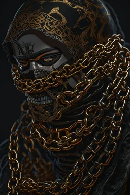 nightmares paint style Title: "a masked woman wearing an iron chains custom , had mask on her mouth , insanely detailed octane render trending on artstation,white background , 8k artistic photography, photorealistic concept art, soft natural volumetric cinematic perfect light, chiaroscuro, award-winning photograph, masterpiece, oil on canvas, Raphael, Caravaggio, Greg Rutkowski, people, beksinski, Giger