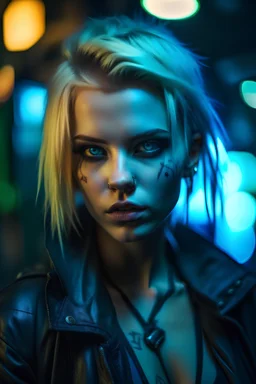 hyper real water color of blonde pierced cyberpunk Malkavian vampire portrait with clear blue-green eyes in moon light feeling in control in goth ruins, zeiss prime lens, bokeh like f/0.8, tilt-shift lens 8k, high detail, smooth render, down-light, unreal engine, prize winning
