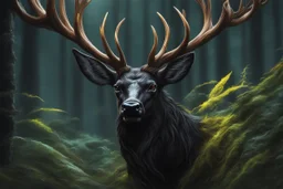 Black Shadow symbiote in 8k realistic anime e drawing style, close picture, Deer them, neon color, antlers deer, intricate details, highly detailed, high details, detailed portrait, masterpiece,ultra detailed, ultra quality