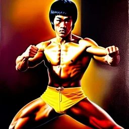 Portrait of 'Bruce Lee',painting by Earl Norem,Caravaggio,simon Bisley,frazetta,Howard,西嘛哒, evan lee, Vallejo,kelly oil on canvas, cinematic composition, extreme detail,fit full body inside picture,8k,perfect anatomy,