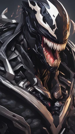 Venom mix with machine in solo leveling shadow artstyle, cyberpunk them, intricate details, highly detailed, high details, detailed portrait, masterpiece,ultra detailed,best quality