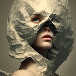 rendered in blender trash bag on his head and crumpled paper as a texture, collage paper and tape, slit - scan photography, high resolution, cinematic, unreal 6, breathtaking detailed