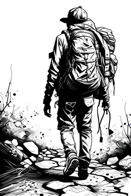 trekking person about its 35 years with backpack ink splot