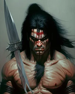 human berserker meaty black hair longsword