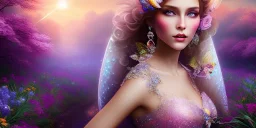 bright fairy, beautiful portrait, flowery landscape