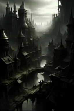 A city made from madness, cloaked prospection of cultists, deep shadows