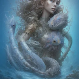 sango fantasy, fantasy magic, intricate, sharp focus, illustration, highly detailed, digital painting, concept art, matte, artgerm and paul lewin and kehinde wiley, masterpiece sexy lips Hawaiian afro lips black African lady body mermaid lionfish head blue space lady beach sea under water mermaid seaweed pyramided