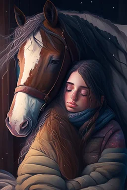 cozy vibes art girl with horse