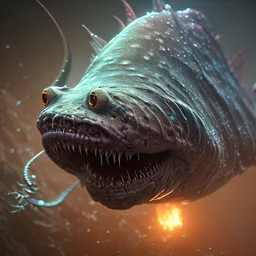 fluid ink angler fish creature, unreal engine 5, 8k resolution, photorealistic, ultra detailed