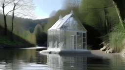House by the river, transparent with an angel inside