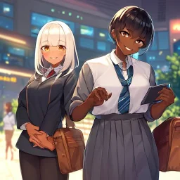 Clear focus,High resolution,High quality, Student, Smiling, Dark skin, Black short straight hair, Brown eyes