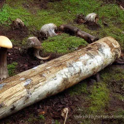 Large log,Mushroom city,fallen log, plentiful mushrooms,fantasy