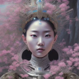 cosmos masterpiece Japanese goddess, sango fantasy, fantasy magic, intricate, sharp focus, illustration, highly detailed, digital painting, concept art, matte, artgerm and paul lewin and kehinde wiley, full figure, fit in board, cyber punk, pretty accurate hands face fingers, natural aye, fit within portrait