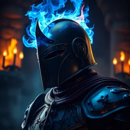 Knight in dungeon, Head burn blue fire, 4k, avatar, dark fantasy