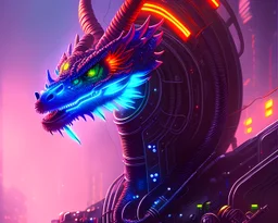 cyberpunk dragon, cyberpunk, full body, realistic, intricately detailed, neon lighting, vivid colors, neon, futuristic, meticulously detailed