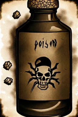 Bottle of poison with cork covered in dust and cobwebs