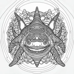 shark, front view, mandala, minimal lines, cartoon, white back ground color, real style, realistic, minimalistic, minimal black line art, line art, crisp line art, unique coloring sheet, outlined, outline, crisp, crisp line edges, illustration, thin lines, crisp clear lines, line art, clean line art, unique, 8k, amazing, masterpiece, no colors, no dark color, no black color, avoid thick black, minimalistic line edges, pure white back ground, image character full fit to page,