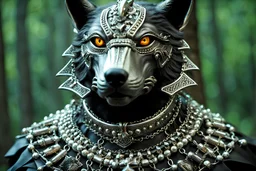 Studded Silver collar and chain, around the neck of a wolf dark fantasy