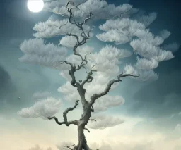 Vector tree set illustration a beautiful digital painting of a marble tree entertwined in tumutluous clouds, intricate white branches and birds flying in the sunlight, blue sky at sunset, elegant, highly detailed, artstation, concept art, matte, sharp focus, art by tom bagshaw, kelogsloops and greg rutkowski