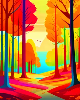 Coloring pages: A tranquil forest scene with vibrant autumn colors. The image should depict a pathway meandering through the woods, surrounded by trees adorned in shades of red, orange, and yellow leaves. Sunlight filters through the branches, casting a soft glow on the path, creating a soothing atmosphere that encourages readers to find solace in nature.