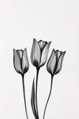 Minimalist Charcoal drawing of 3 tulips on a textured gesso background