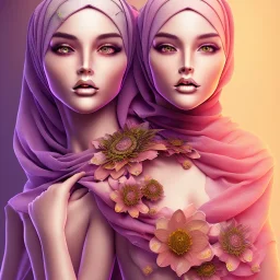 hijab portrait, 8k resolution, flower head and body, beautiful